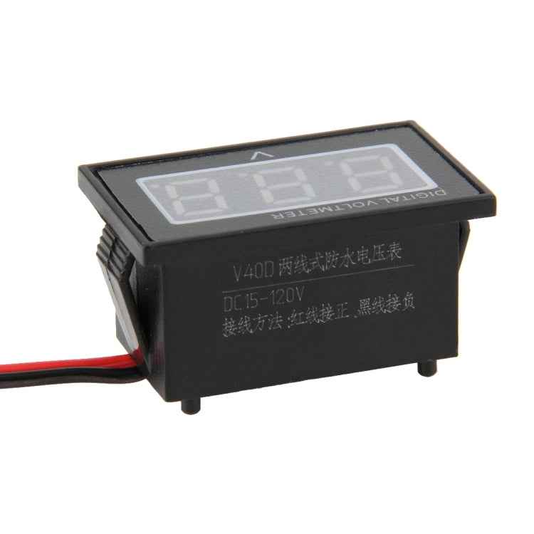 V40D 2 Wires Red Light Display Mini Waterproof IPX4 Digital Voltage Meter, Measure Voltage: DC 15-120V