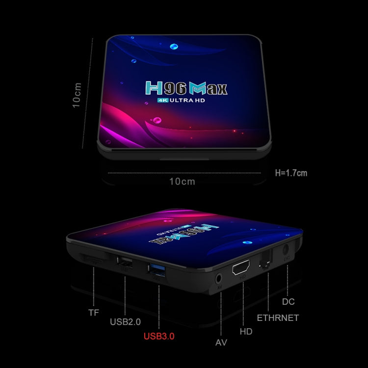 H96 Max V11 4K Smart TV BOX Android 11.0 Media Player with Remote Control, RK3318 Quad-Core 64bit Cortex-A53, RAM: 2GB, ROM: 16GB, Support Dual Band WiFi, Bluetooth, Ethernet, EU Plug