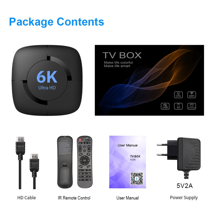 6K UHD Smart TV Box, Android 10.0, Allwinner H616 Quad Core, 4GB+32GB,EU Plug, 4GB+32GB