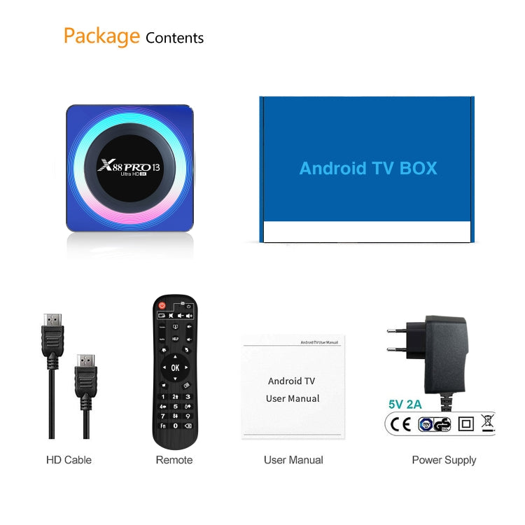 Acrylic X88 Pro 13 8K Ultra HD Android 13.0 Smart TV Box with Remote Control, RK3528 Quad-Core, 4G+32GB