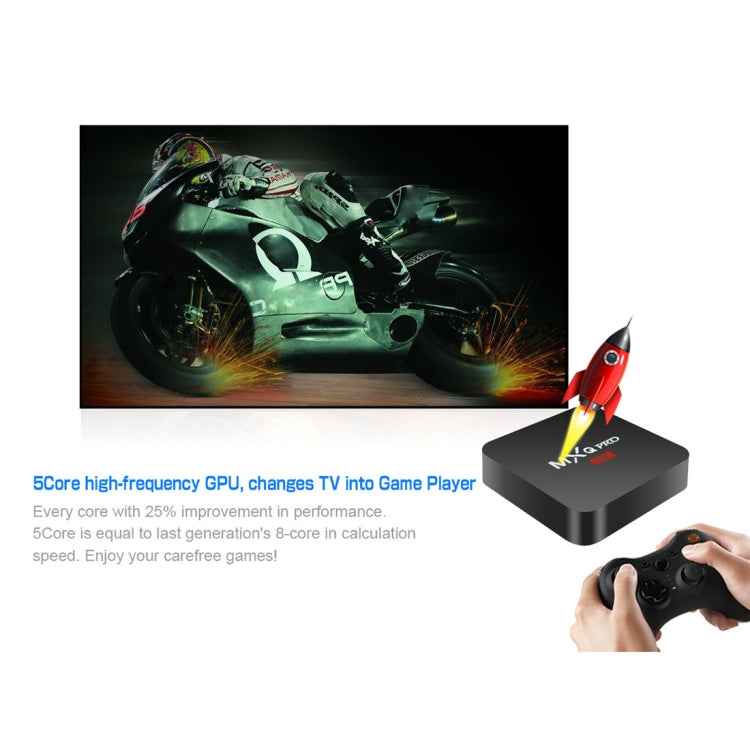 MXQ PROi 1080P 4K HD Smart TV BOX with Remote Controller, Android 7.1 S905W Quad Core Cortex-A53 Up to 2GHz, RAM: 2GB, ROM: 16GB, Support WiFi, UK Plug