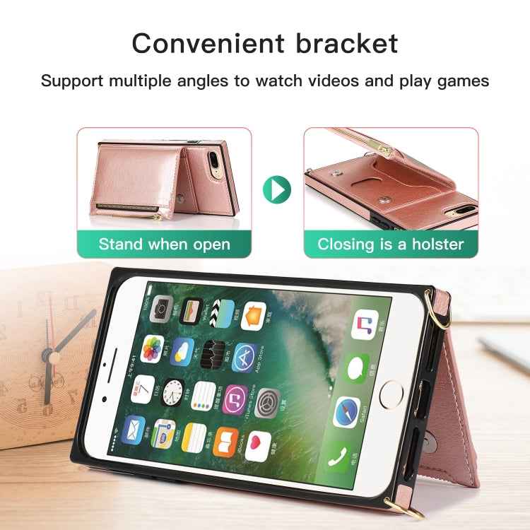 Square Zipper Wallet Bag TPU+PU Back Cover Case with Holder & Card Slots & Wallet & Cross-body Strap, For iPhone 8 Plus / 7 Plus, For iPhone 11, For iPhone 11 Pro, For iPhone 11 Pro Max, For iPhone SE 2022 / SE 2020 / 8 / 7, For iPhone XR              ...