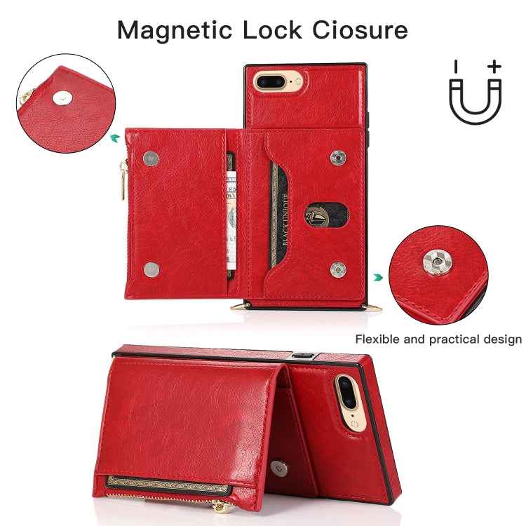 Square Zipper Wallet Bag TPU+PU Back Cover Case with Holder & Card Slots & Wallet & Cross-body Strap, For iPhone 8 Plus / 7 Plus, For iPhone 11, For iPhone 11 Pro, For iPhone 11 Pro Max, For iPhone SE 2022 / SE 2020 / 8 / 7, For iPhone XR              ...