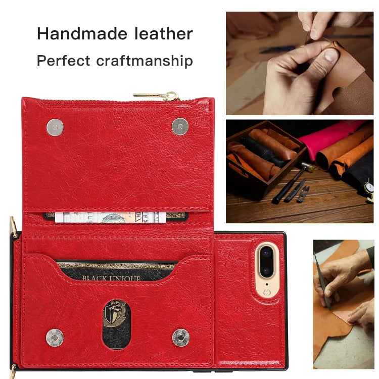 Square Zipper Wallet Bag TPU+PU Back Cover Case with Holder & Card Slots & Wallet & Cross-body Strap, For iPhone 8 Plus / 7 Plus, For iPhone 11, For iPhone 11 Pro, For iPhone 11 Pro Max, For iPhone SE 2022 / SE 2020 / 8 / 7, For iPhone XR              ...