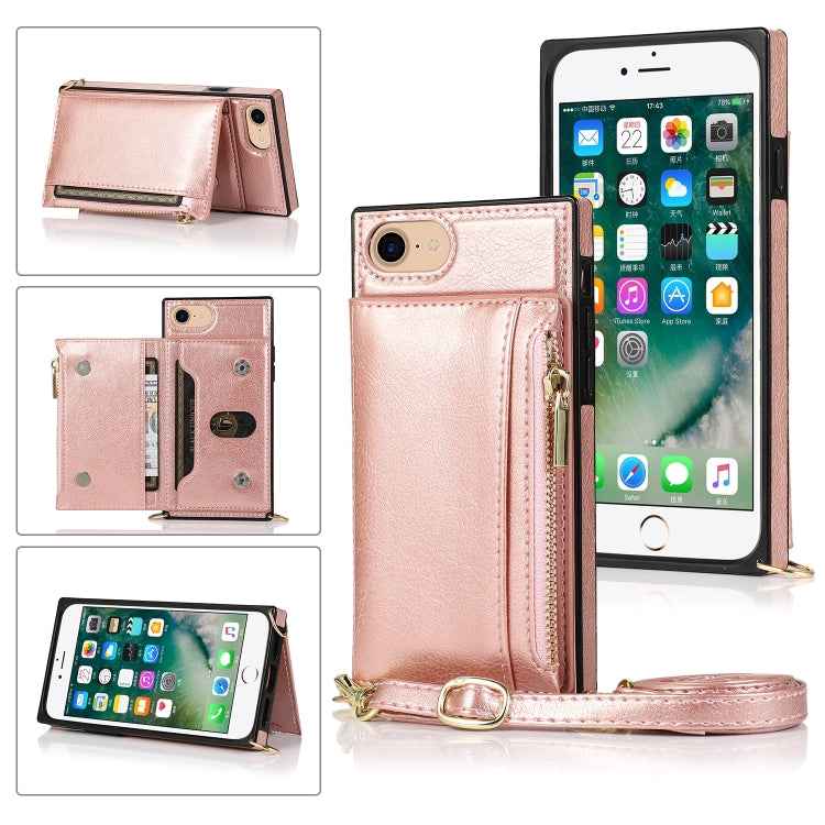 Square Zipper Wallet Bag TPU+PU Back Cover Case with Holder & Card Slots & Wallet & Cross-body Strap, For iPhone 8 Plus / 7 Plus, For iPhone 11, For iPhone 11 Pro, For iPhone 11 Pro Max, For iPhone SE 2022 / SE 2020 / 8 / 7, For iPhone XR              ...