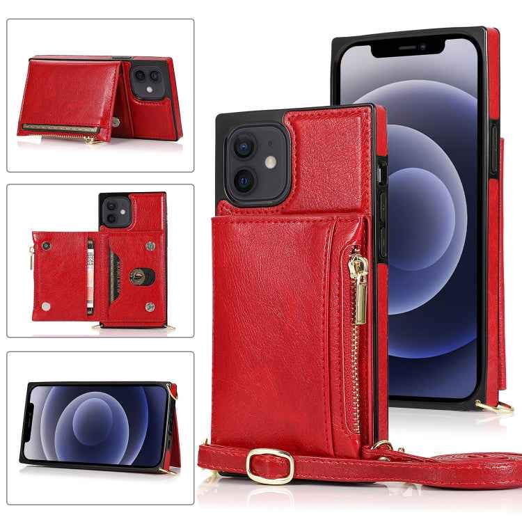 Square Zipper Wallet Bag TPU+PU Back Cover Case with Holder & Card Slots & Wallet & Cross-body Strap, For iPhone 8 Plus / 7 Plus, For iPhone 11, For iPhone 11 Pro, For iPhone 11 Pro Max, For iPhone SE 2022 / SE 2020 / 8 / 7, For iPhone XR              ...