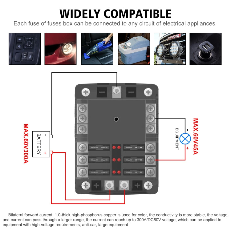 WUPP ZH-1222A1 High Current Independent Positive and Negative 6-way LED Indicator Plug Fuse Box