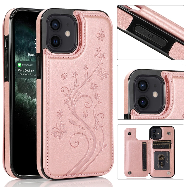 Butterflies Flowers Double Buckle PU + TPU Protective Case with Holder & Card Slots & Photo Frame, For iPhone 12 mini, For iPhone 12 / 12 Pro, For iPhone 12 Pro Max