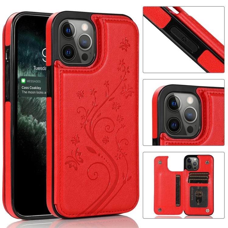 Butterflies Flowers Double Buckle PU + TPU Protective Case with Holder & Card Slots & Photo Frame, For iPhone 12 mini, For iPhone 12 / 12 Pro, For iPhone 12 Pro Max