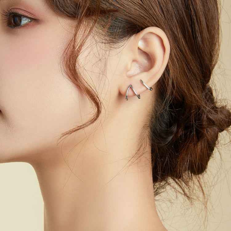 S925 Sterling Silver Simple Style Lines Women Earrings