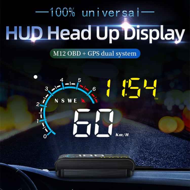 M12 OBD2 + GPS Mode Car Head-up Display HUD Overspeed / Speed / Water Temperature / Low Voltage / Fault Alarm