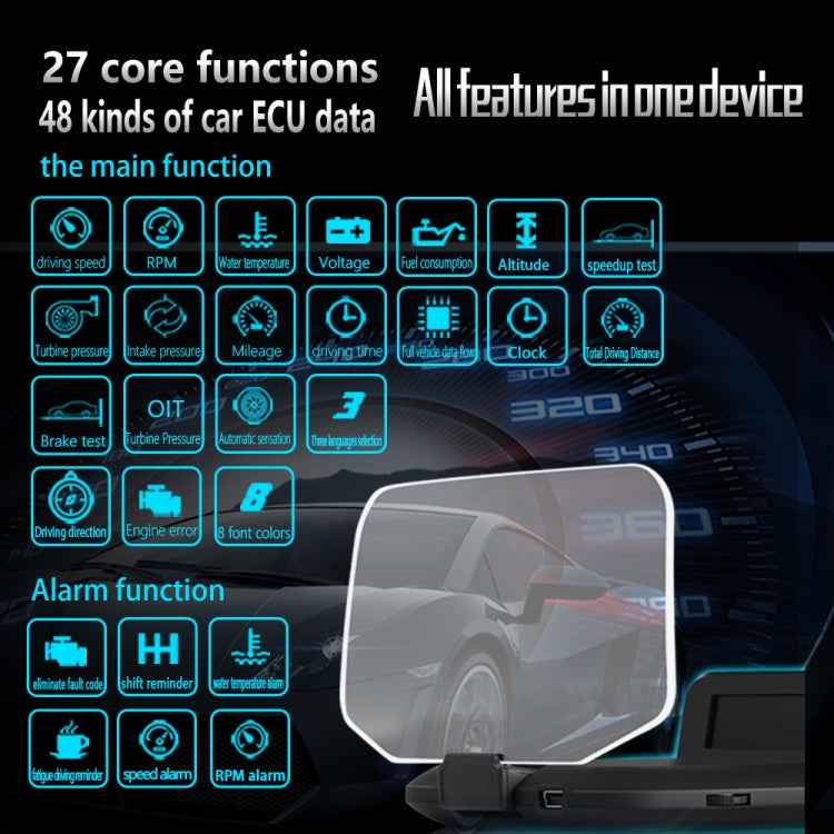 C1 OBD2 + GPS Mode Car HUD Head-up Display Compass / Speed / Water Temperature / Voltage Display / Speed / Fault Alarm / Navigation Function