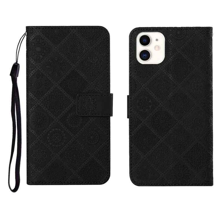 Ethnic Style Embossed Pattern Horizontal Flip Leather Case with Holder & Card Slots & Wallet & Lanyard, For iPhone 12, For iPhone 12 Mini, For iPhone 12 Pro Max, For iPhone SE 2022 / SE 2020 / 8 / 7, For iPhone XR, For iPhone XS Max