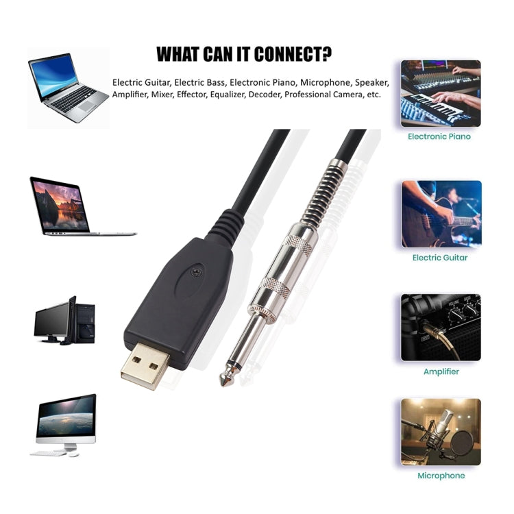 US48S USB to 6.35mm Electric Guitar Recording Cable, 2m, 3m