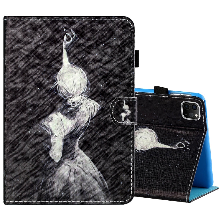 Sewing Thread Horizontal Painted Flat Leather Case with Pen Cover & Anti Skid Strip & Card Slot & Holder & Sleep / Wake-up Function, For iPad Mini 5 / 4 / 3 / 2 / 1, For iPad 10.2 / iPad Air 10.5 (2019), For iPad Pro 11 inch (2020) / (2018), For iPad Air