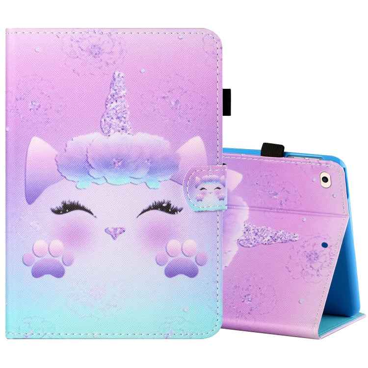 Sewing Thread Horizontal Painted Flat Leather Case with Pen Cover & Anti Skid Strip & Card Slot & Holder & Sleep / Wake-up Function, For iPad Air 2, For  iPad 9.7 (2018) / (2017), For iPad Air 2022 / 2020 10.9