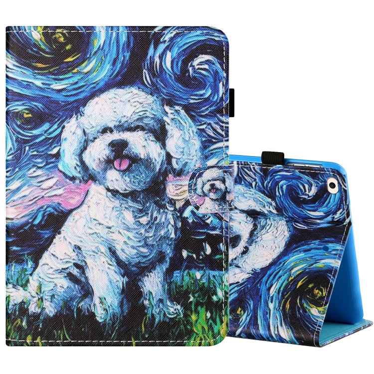 Sewing Thread Horizontal Painted Flat Leather Case with Pen Cover & Anti Skid Strip & Card Slot & Holder & Sleep / Wake-up Function, For iPad Air 2, For  iPad 9.7 (2018) / (2017), For iPad Air 2022 / 2020 10.9