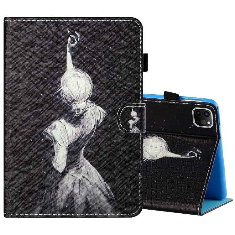 Sewing Thread Horizontal Painted Flat Leather Case with Pen Cover & Anti Skid Strip & Card Slot & Holder & Sleep / Wake-up Function, For iPad Air 2, For  iPad 9.7 (2018) / (2017), For iPad Air 2022 / 2020 10.9