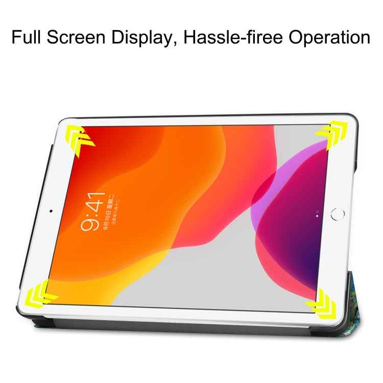 For iPad 10.2 Colored Drawing Horizontal Flip Leather Case with Three-folding Holder & Sleep / Wake-up Function
