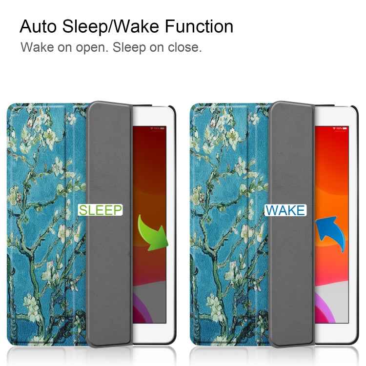For iPad 10.2 Colored Drawing Horizontal Flip Leather Case with Three-folding Holder & Sleep / Wake-up Function