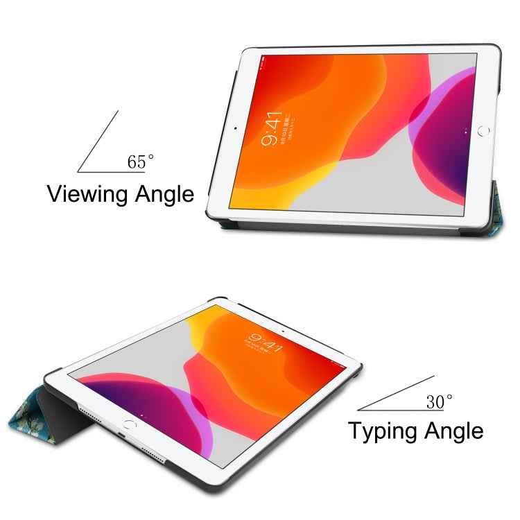 For iPad 10.2 Colored Drawing Horizontal Flip Leather Case with Three-folding Holder & Sleep / Wake-up Function