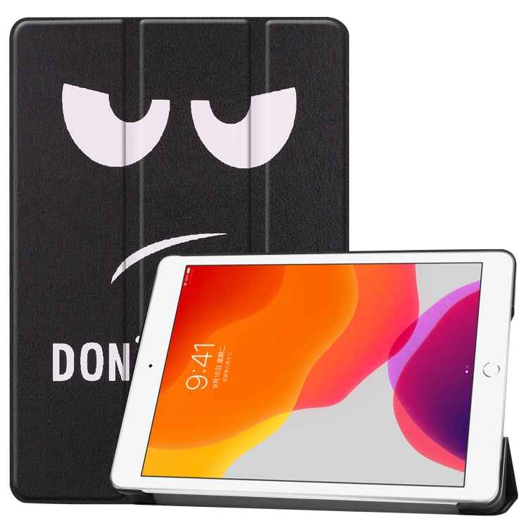 For iPad 10.2 Colored Drawing Horizontal Flip Leather Case with Three-folding Holder & Sleep / Wake-up Function