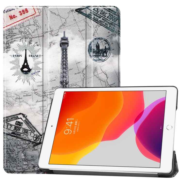 For iPad 10.2 Colored Drawing Horizontal Flip Leather Case with Three-folding Holder & Sleep / Wake-up Function