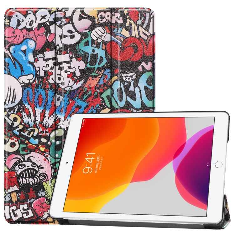 For iPad 10.2 Colored Drawing Horizontal Flip Leather Case with Three-folding Holder & Sleep / Wake-up Function