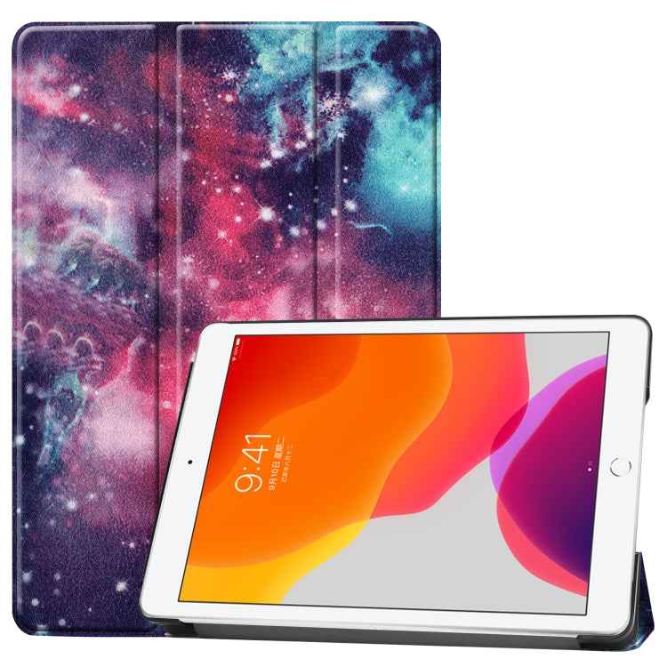 For iPad 10.2 Colored Drawing Horizontal Flip Leather Case with Three-folding Holder & Sleep / Wake-up Function