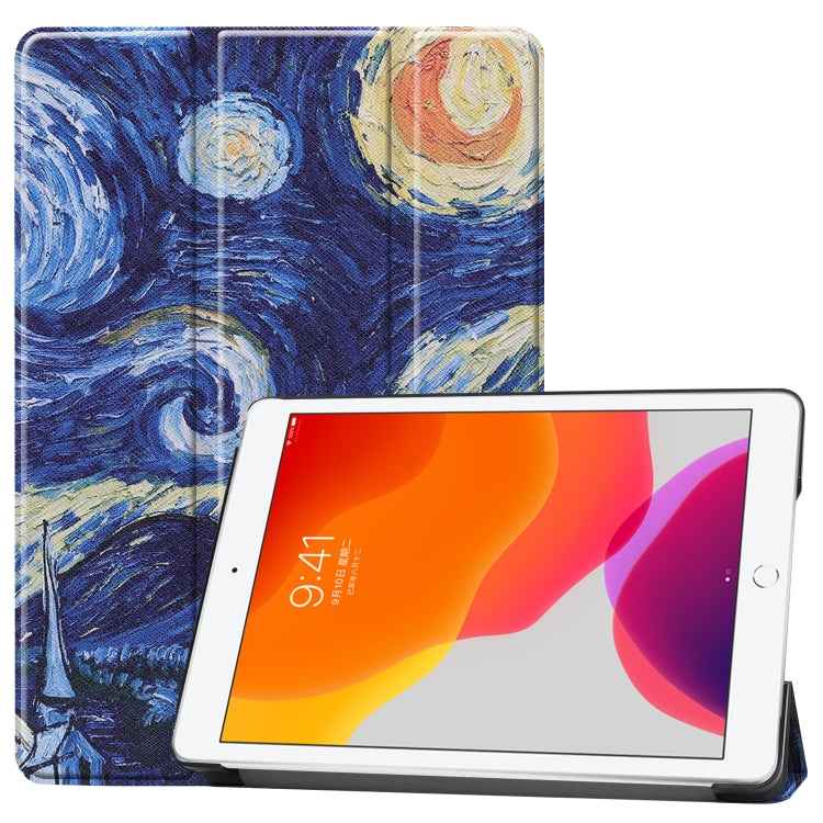 For iPad 10.2 Colored Drawing Horizontal Flip Leather Case with Three-folding Holder & Sleep / Wake-up Function