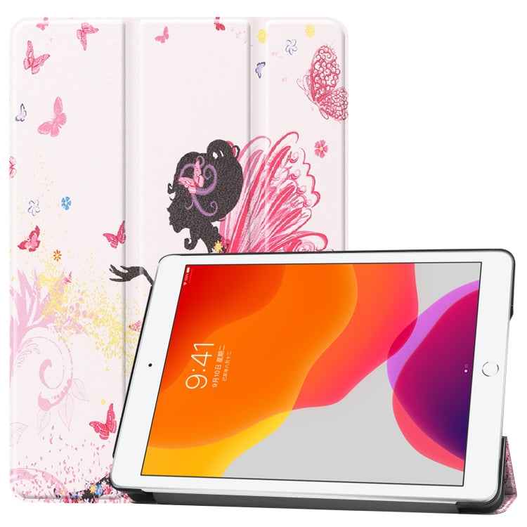 For iPad 10.2 Colored Drawing Horizontal Flip Leather Case with Three-folding Holder & Sleep / Wake-up Function