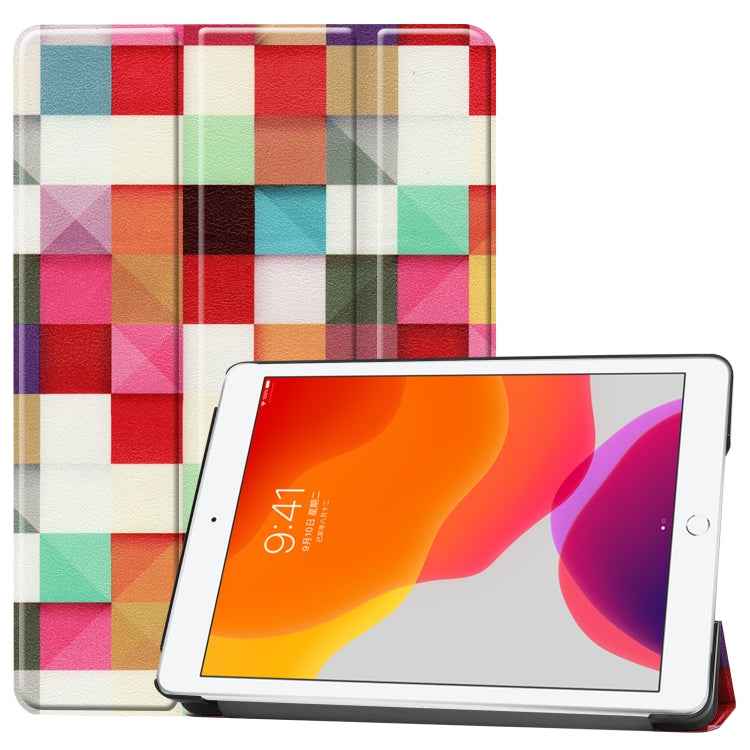 For iPad 10.2 Colored Drawing Horizontal Flip Leather Case with Three-folding Holder & Sleep / Wake-up Function