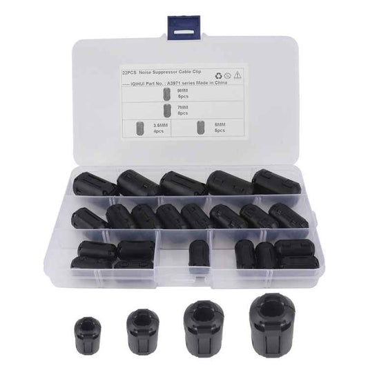 22 PCS 3.5mm/5mm/7mm/9mm Anti-interference Degaussing Ring Ferrite Ring Cable Clip Core Noise Suppressor Filter