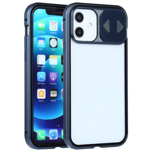 Sliding Lens Cover Mirror Design Four-corner Shockproof Magnetic Metal Frame Double-sided Tempered Glass Case, For iPhone 12 mini, For iPhone 12 Pro Max