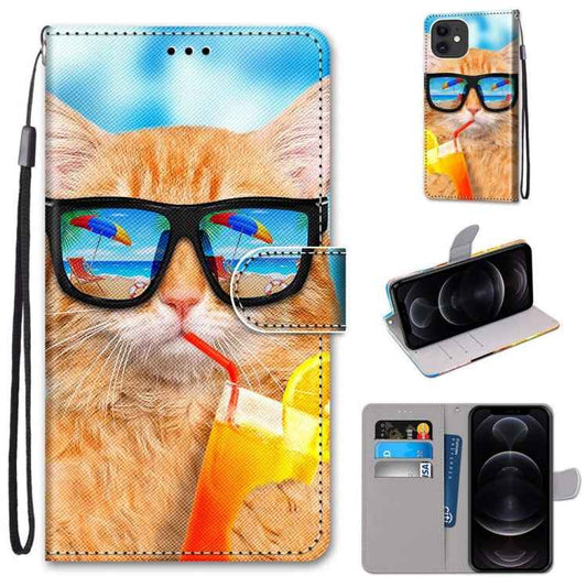 Coloured Drawing Cross Texture Horizontal Flip PU Leather Case with Holder & Card Slots & Wallet & Lanyard, For iPhone 12 mini, For iPhone 12 / 12 Pro