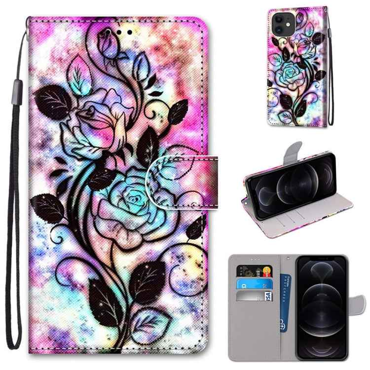 Coloured Drawing Cross Texture Horizontal Flip PU Leather Case with Holder & Card Slots & Wallet & Lanyard, For iPhone 12 mini, For iPhone 12 / 12 Pro