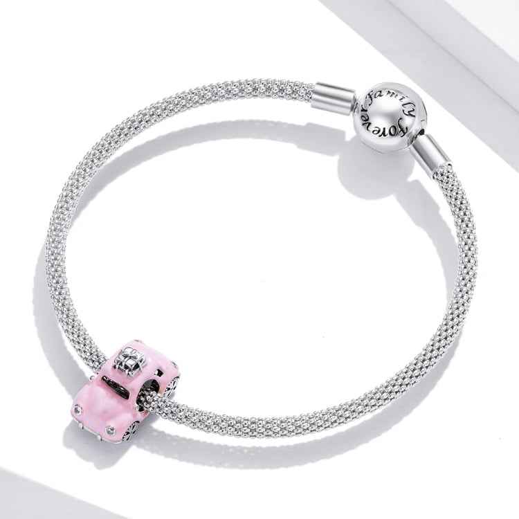 S925 Sterling Silver Pink Car Beads DIY Bracelet Necklace Accessories