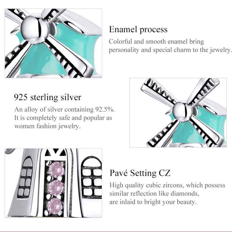 S925 Sterling Silver Dutch Windmills Beads DIY Bracelet Necklace Accessories