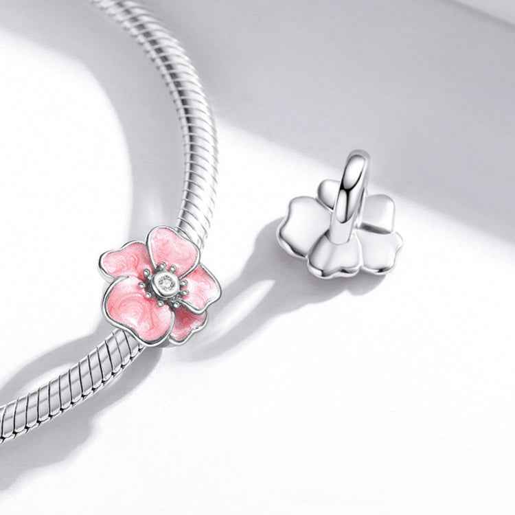 S925 Sterling Silver Pink Flower Beads DIY Bracelet Necklace Accessories