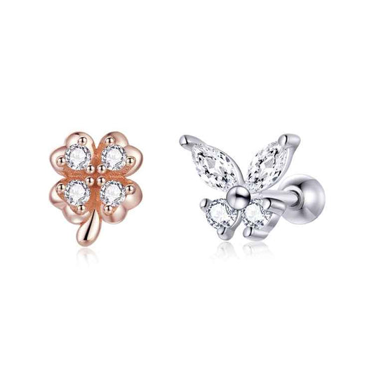 S925 Sterling Silver Clover Butterfly Women Earrings