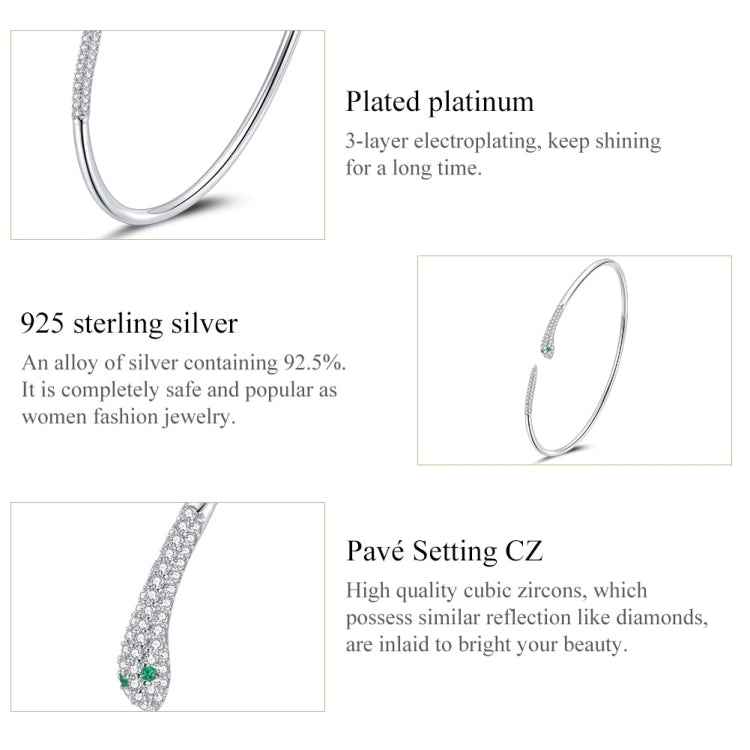 S925 Sterling Silver Snake Open Bracelet  Women Jewelry