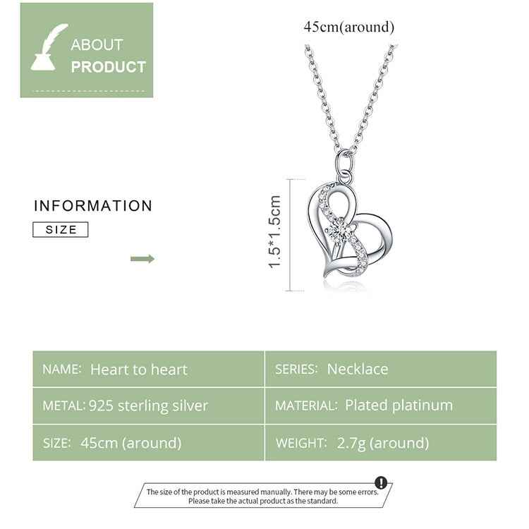 S925 Sterling Silver Heart To Heart Women Nacklace Jewelry