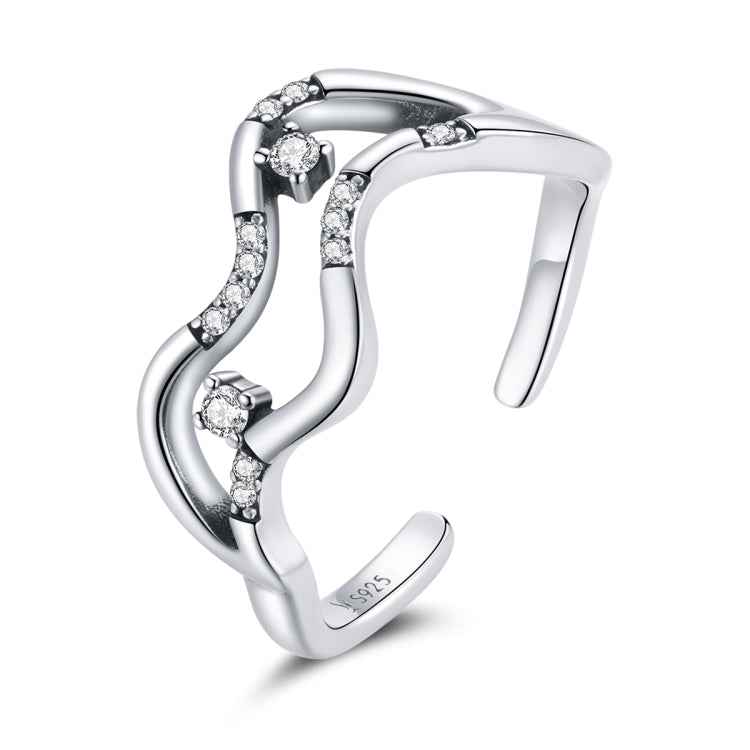 S925 Sterling Silver Galaxy Stars Women Open Ring