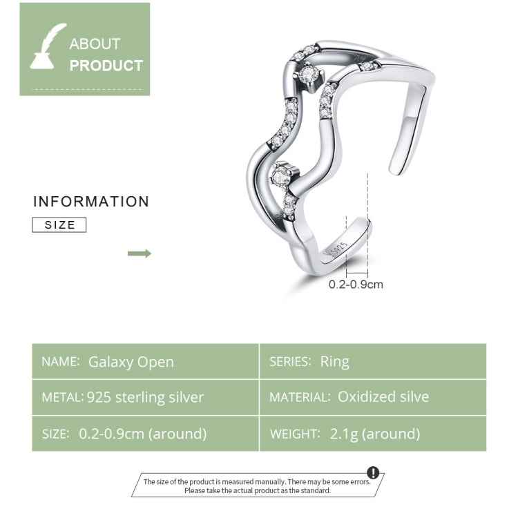 S925 Sterling Silver Galaxy Stars Women Open Ring