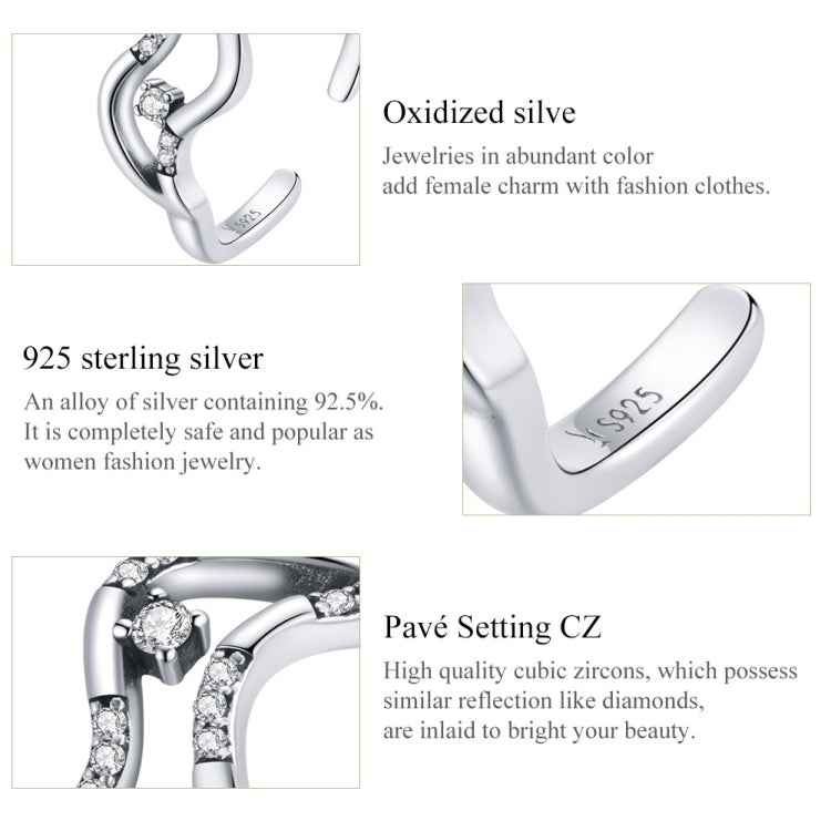 S925 Sterling Silver Galaxy Stars Women Open Ring