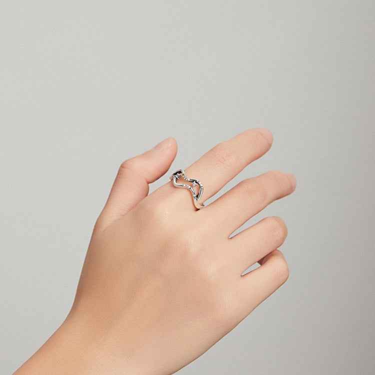 S925 Sterling Silver Galaxy Stars Women Open Ring