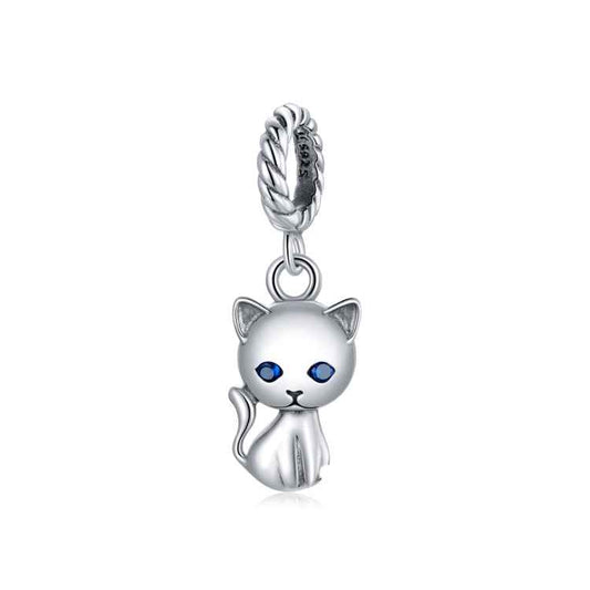 S925 Sterling Silver Cute Cat Pendant DIY Bracelet Necklace Accessories