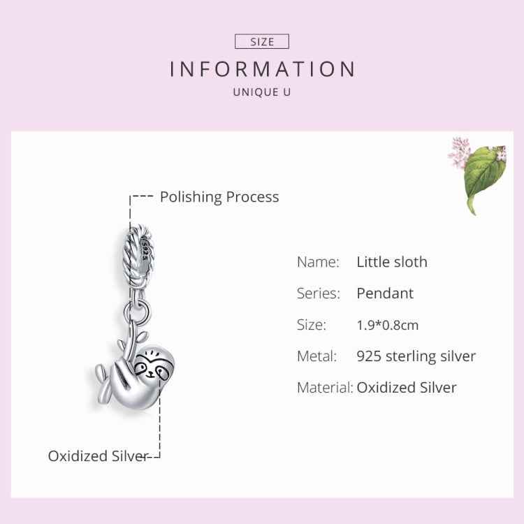 S925 Sterling Silver Cute Little Sloth Pendant DIY Bracelet Necklace Accessories