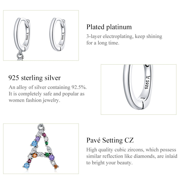S925 Sterling Silver Colorful Zircon Letters M Asymmetry Women Earrings