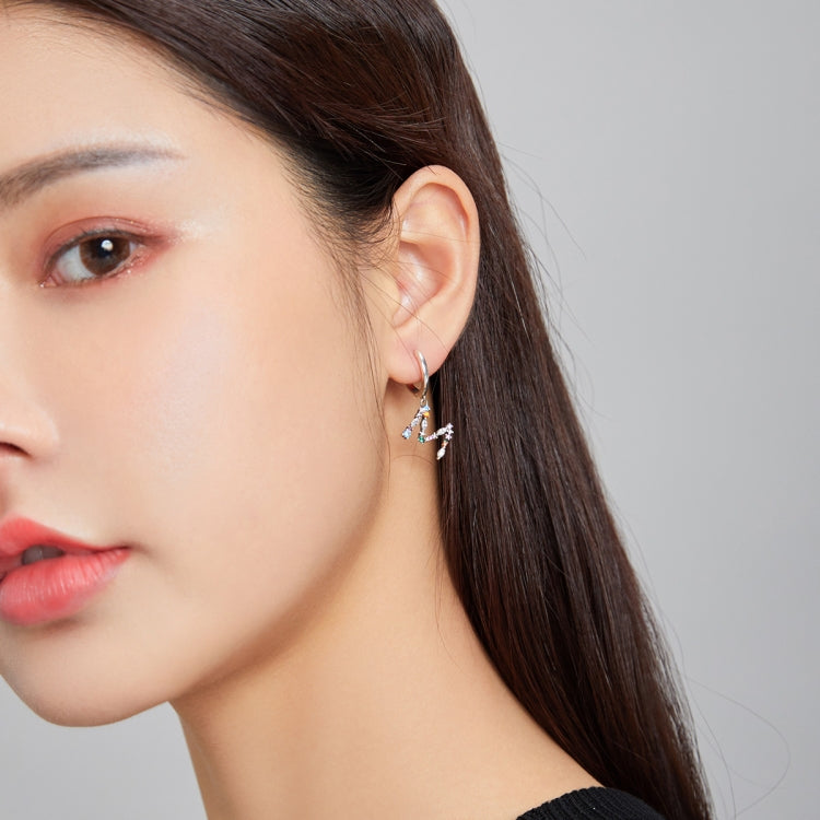 S925 Sterling Silver Colorful Zircon Letters M Asymmetry Women Earrings